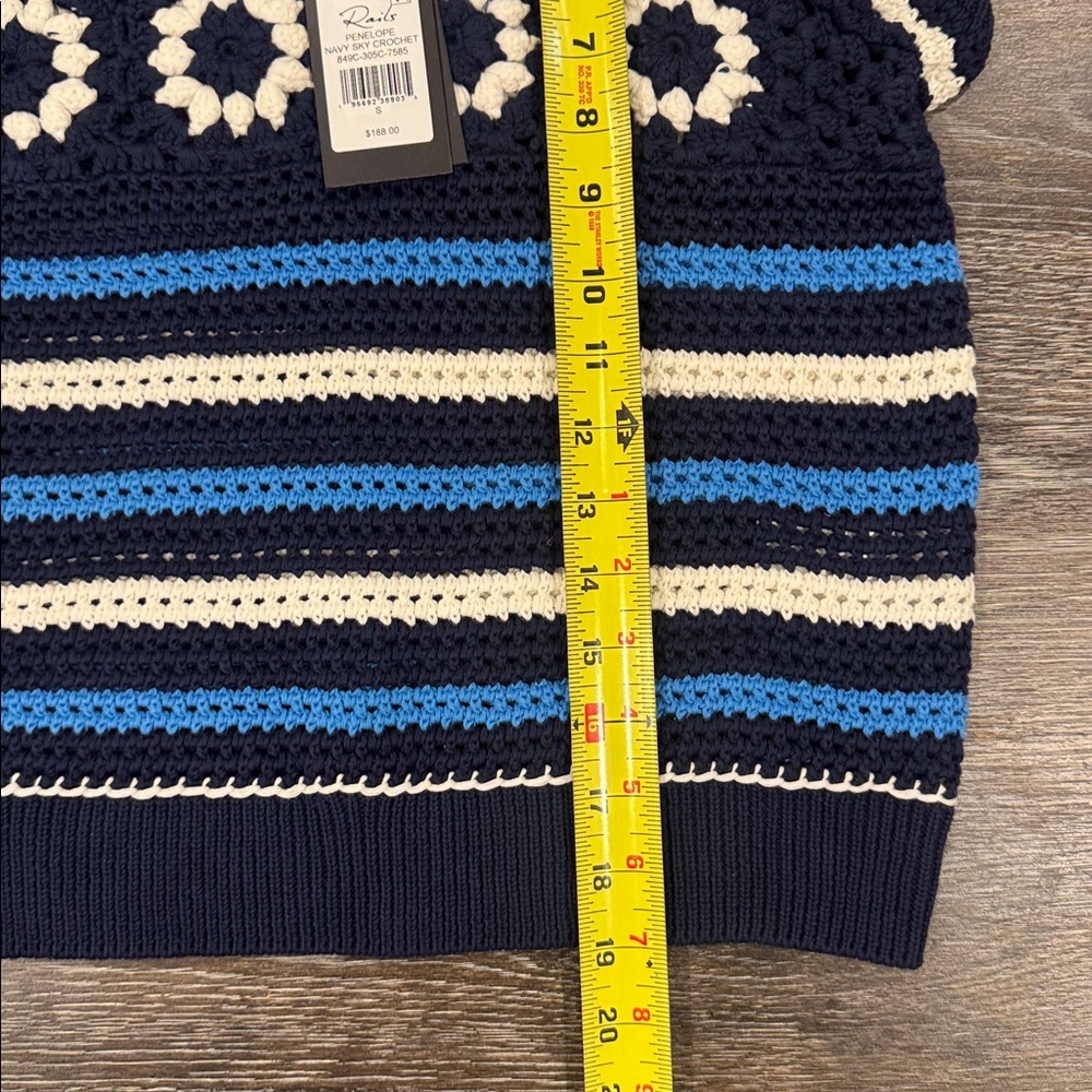 NWT Rails Penelope Crochet Top Sweater Blue Navy  
Striped Size S Flutter Sleeve - Picture 11 of 13